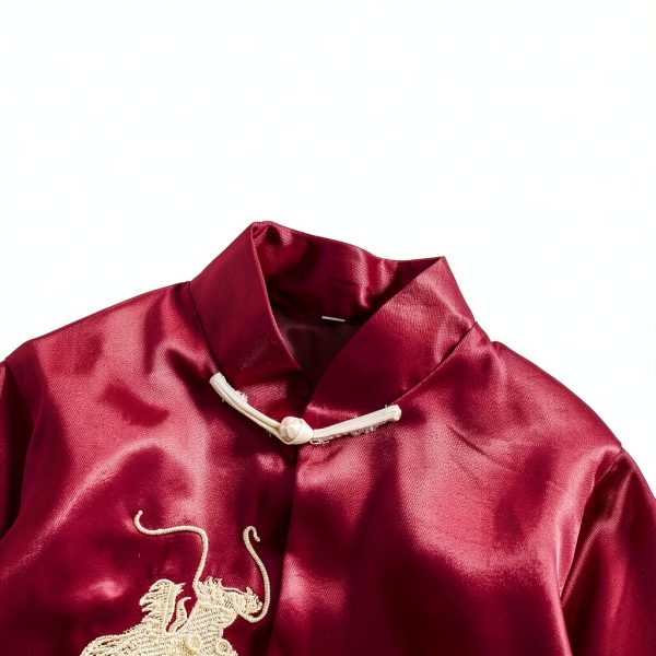 Boys Chinese New Year Outfit Red Satin Kung Fu Suit-8