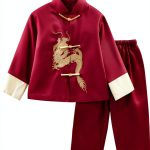 Boys Chinese New Year Outfit Red Satin Kung Fu Suit-0