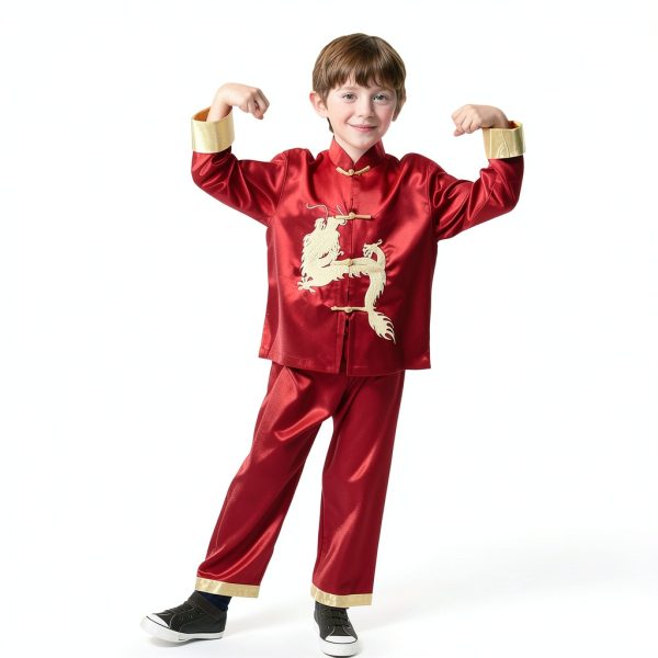 Boys Chinese New Year Outfit Red Satin Kung Fu Suit-1