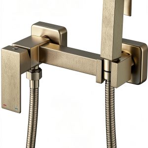 BARROCK Handheld Bidet Sprayer for Toilet Hot and Cold Water, Stainless Steel Warm Water Square Bidet Spray Attachment Set for Muslim Shower, Feminine Hygiene, Pets and Baby Diaper Wash, Brushed Gold-0