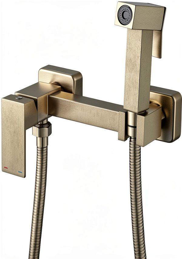 BARROCK Handheld Bidet Sprayer for Toilet Hot and Cold Water, Stainless Steel Warm Water Square Bidet Spray Attachment Set for Muslim Shower, Feminine Hygiene, Pets and Baby Diaper Wash, Brushed Gold-0