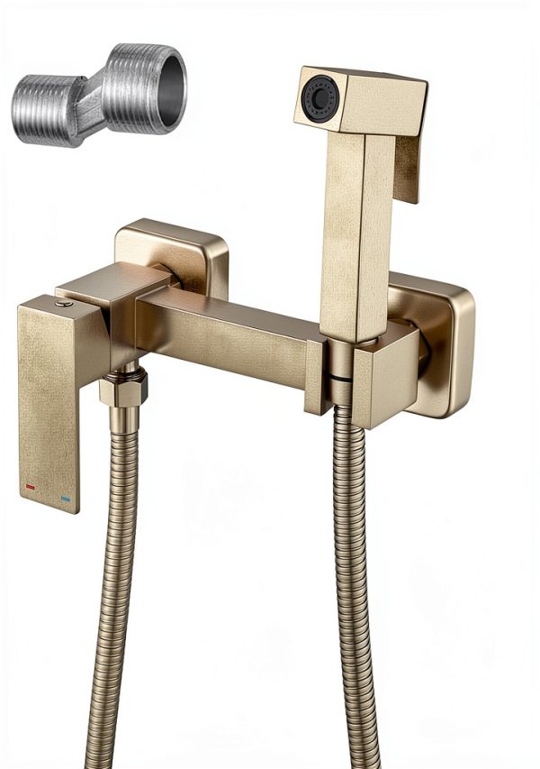 BARROCK Handheld Bidet Sprayer for Toilet Hot and Cold Water, Stainless Steel Warm Water Square Bidet Spray Attachment Set for Muslim Shower, Feminine Hygiene, Pets and Baby Diaper Wash, Brushed Gold-6