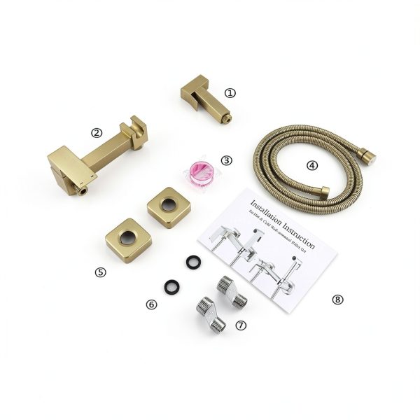 BARROCK Handheld Bidet Sprayer for Toilet Hot and Cold Water, Stainless Steel Warm Water Square Bidet Spray Attachment Set for Muslim Shower, Feminine Hygiene, Pets and Baby Diaper Wash, Brushed Gold-8