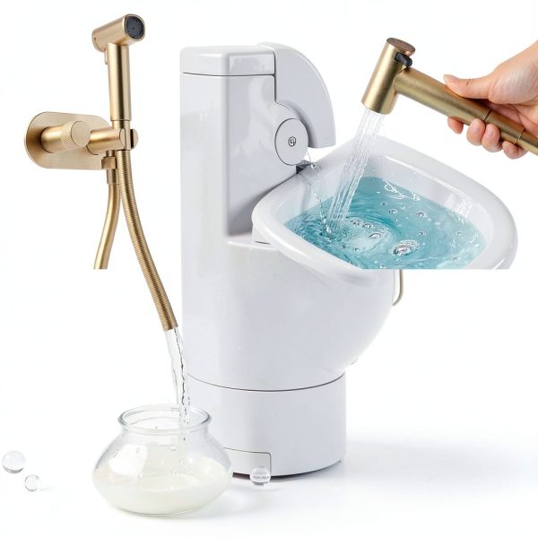 Handheld Bidet Sprayer Set Brushed Gold DEOLER Dual Hot Cold Faucet-3