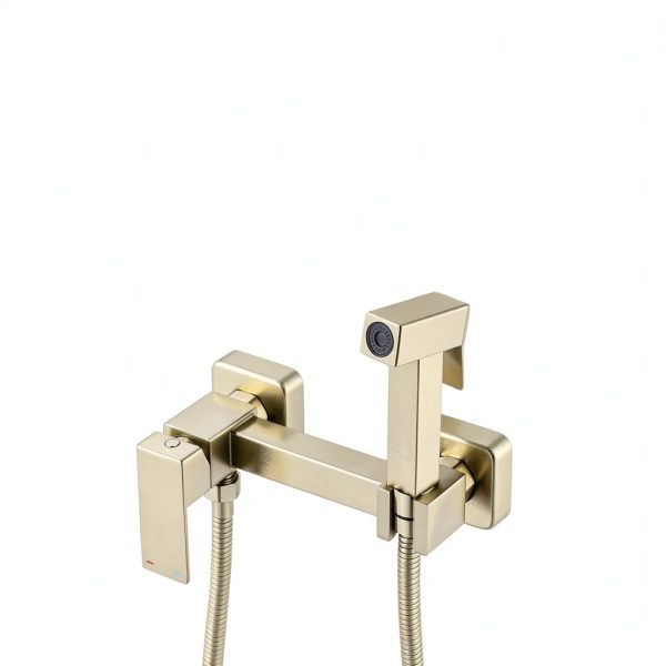 BARROCK Handheld Bidet Sprayer for Toilet Hot and Cold Water, Stainless Steel Warm Water Square Bidet Spray Attachment Set for Muslim Shower, Feminine Hygiene, Pets and Baby Diaper Wash, Brushed Gold-3