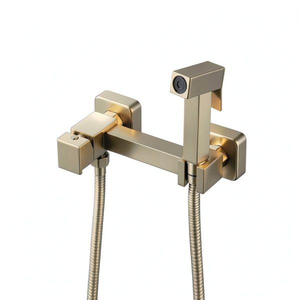 BARROCK Handheld Bidet Sprayer for Toilet Hot and Cold Water, Stainless Steel Warm Water Square Bidet Spray Attachment Set for Muslim Shower, Feminine Hygiene, Pets and Baby Diaper Wash, Brushed Gold-2